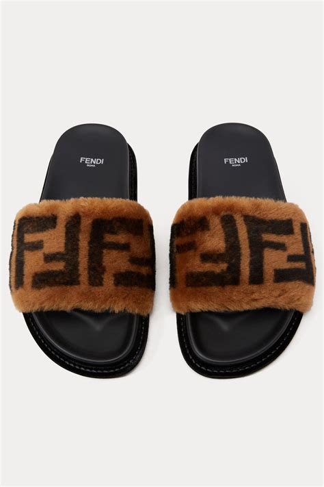 fendi leather slippers|Fendi fluffy slippers.